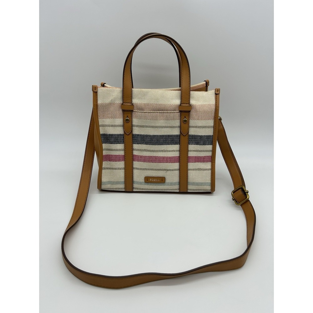 Fossil Kingston Satchel Spring Stripe Crossbody Bag Tote Purse Summer Festival